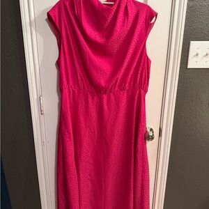 Ann Taylor Hot Pink Cowl Neck Midi Dress